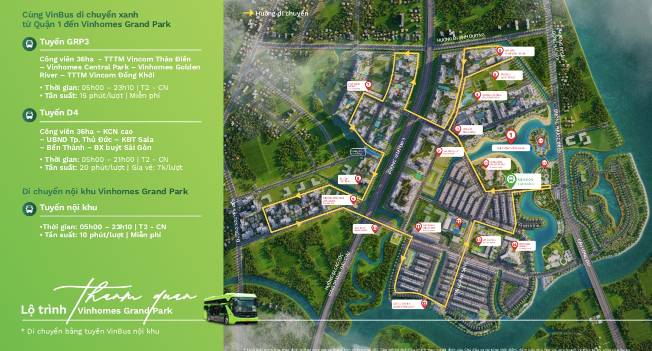 Hệ thống xe điện Vinbus tại VInhomes Grand Park