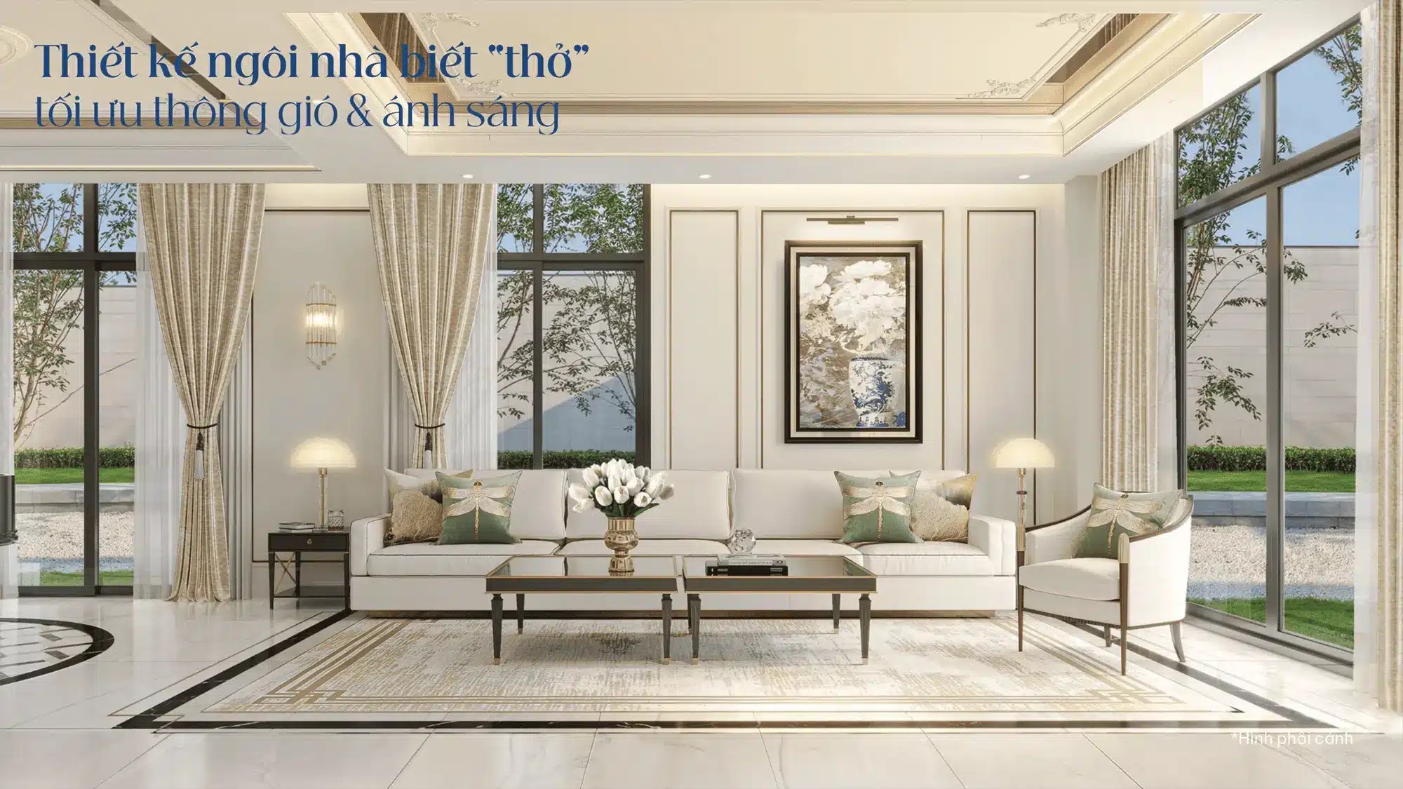 Không gian nội thất sang trọng với thiết kế thông gió tối ưu, đón trọn ánh sáng tự nhiên suốt ngày dài
