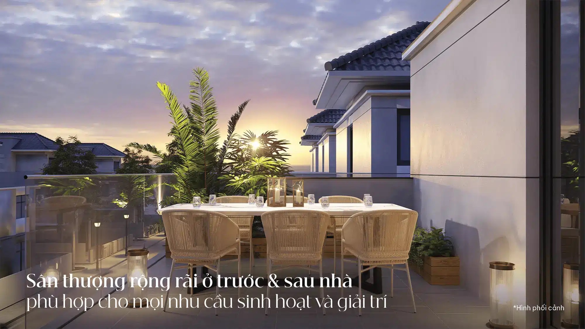 Sân thượng rộng rãi hoàn hảo cho mọi hoạt động giải trí và thư giãn cùng gia đình, bạn bè