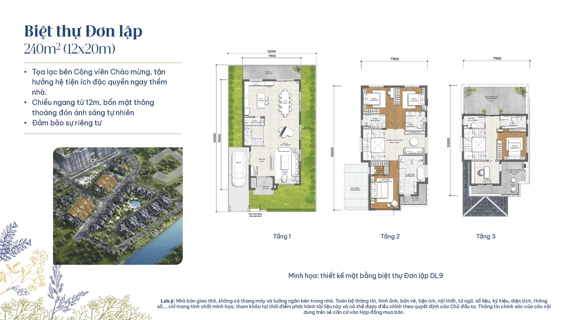 Layout thiết kế Biệt Thự Đơn Lập điển hình DL9, diện tích 240m2(12m x 20m), phân khu The Grand Gladia Khang Điền