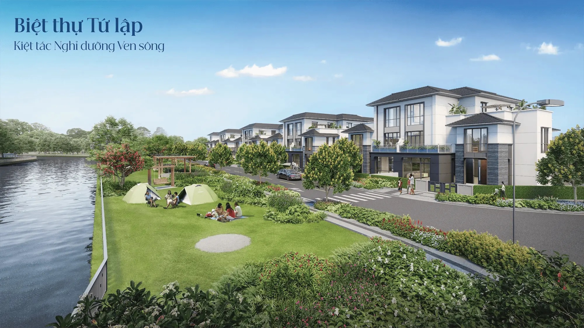 Biệt thự tứ lập The Grand kiệt tác nghỉ dưỡng ven sông với không gian cắm trại riêng biệt