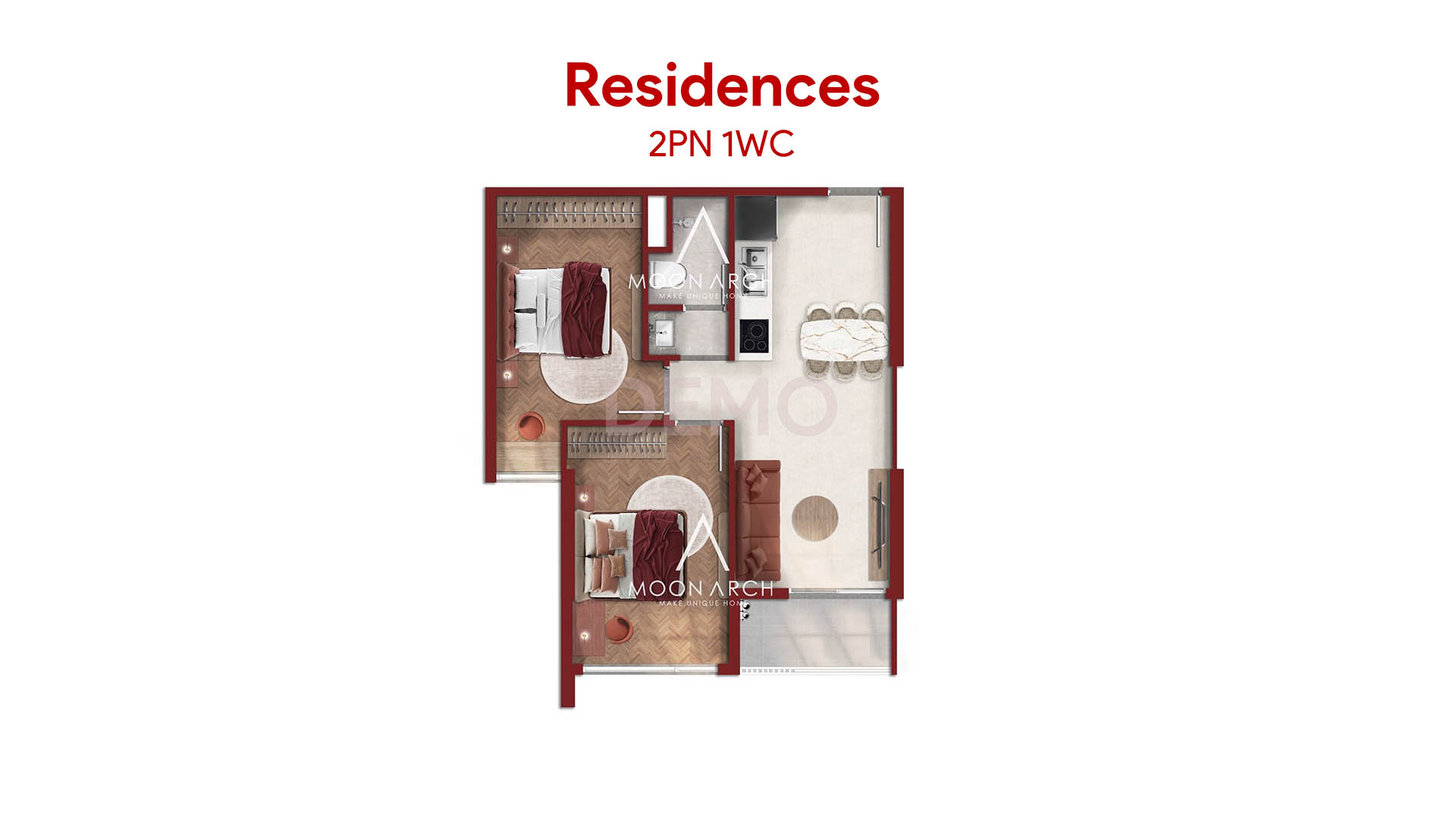 Mặt bằng Căn 2 phòng ngủ 1 Wc lusso saigon