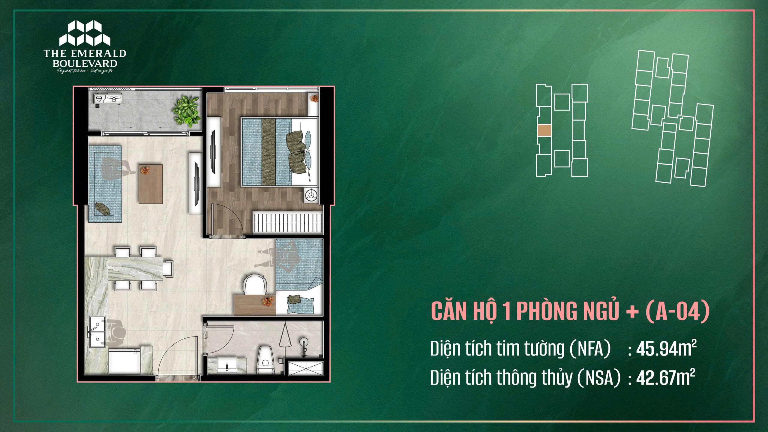 LOẠI HÌNH CĂN HỘ 1 PHÒNG NGỦ – 1 PHÒNG TẮM