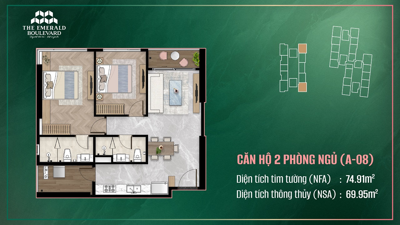LOẠI HÌNH CĂN HỘ 2 PHÒNG NGỦ – 2 PHÒNG TẮM