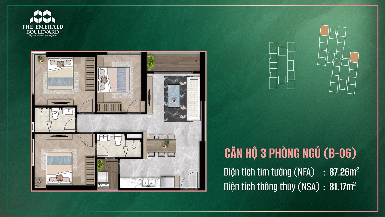 LOẠI HÌNH CĂN HỘ 3 PHÒNG NGỦ – 2 PHÒNG TẮM