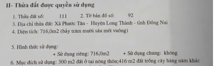 Chính chủ bán đất thổ cư phường phước tân, thành phố đồng nai