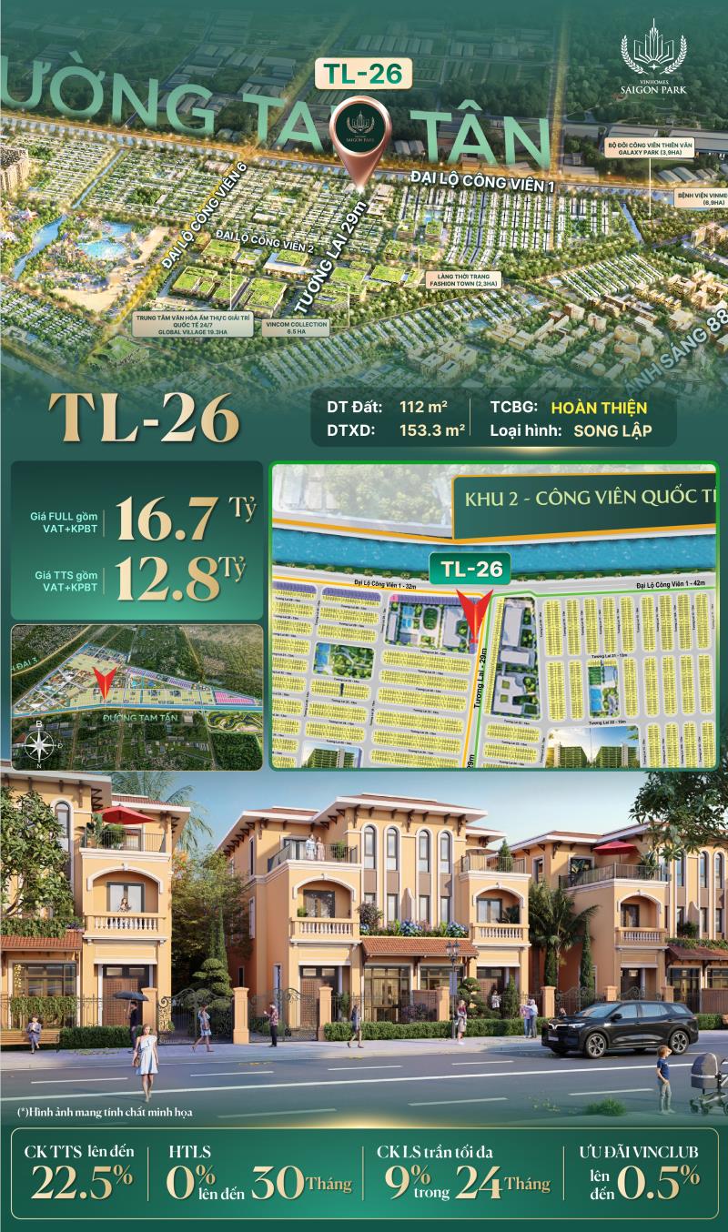 🌟 Biệt thự song lập vinhomes hóc môn (saigon park) – căn hoàn thiện giá siêu tốt, hỗ trợ lãi suất 36 tháng! 🌟