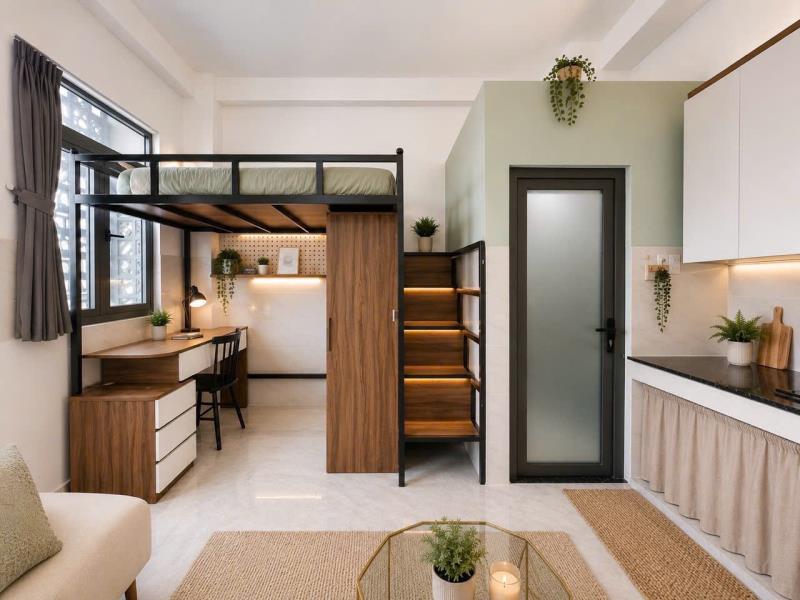 🏡 Studio gác lửng hiện đại – full nội thất, ban công thoáng mát