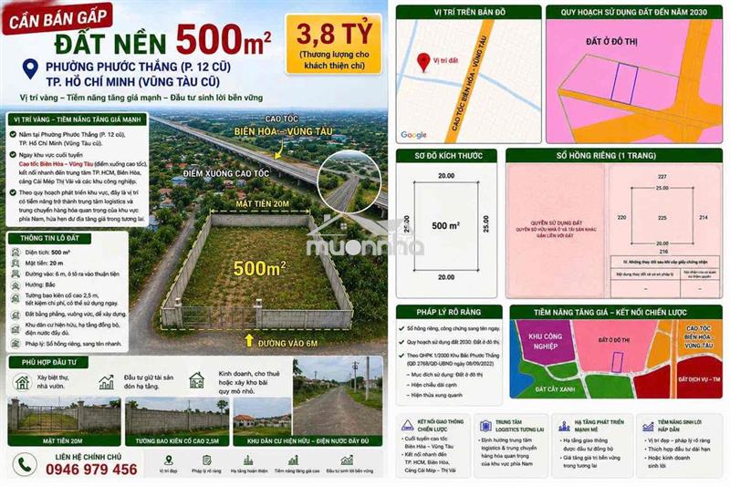 🔥 Cần bán gấp đất nền 500m² – phường phước thắng (p.12 cũ), tp. hồ chí