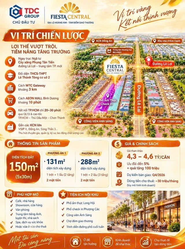 Fiesta central bình dương - nhà phố 2 mặt tiền đại lộ lê lợi – cơ hội vừa ở vừa kinh doanh - 2