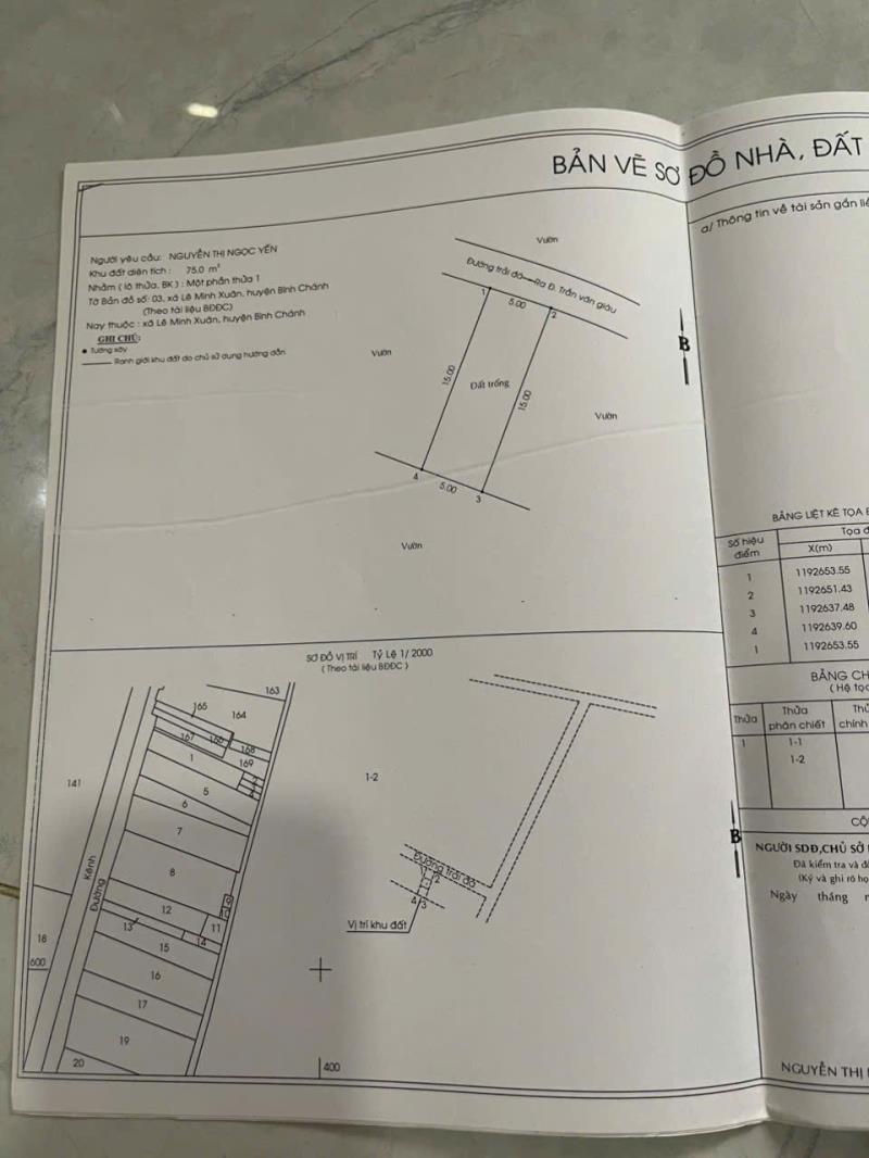Bán đất 75m2 - 5x15 - xã bình lợi, bình chánh - ngay chợ cầu xáng - 270 triệu - 2