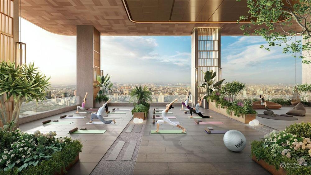 A group of people doing yoga on a rooftopDescription automatically generated