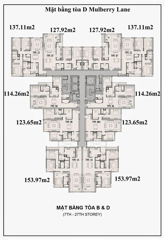 Sơ đồ mặt bằng tầng tòa B-D chung cư Mulberry lane